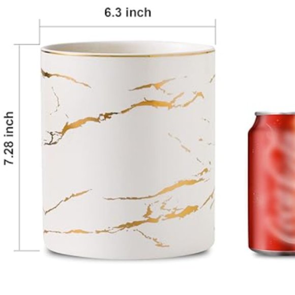 Large Ceramic Kitchen Utensil Holder / Vase  (White/Gold Marble Pattern) - Picture 2 of 6